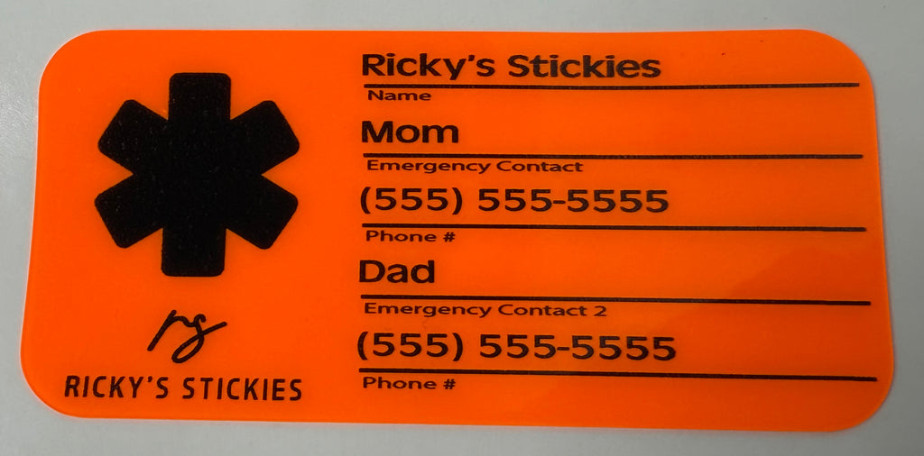 Emergency contact helmet sticker