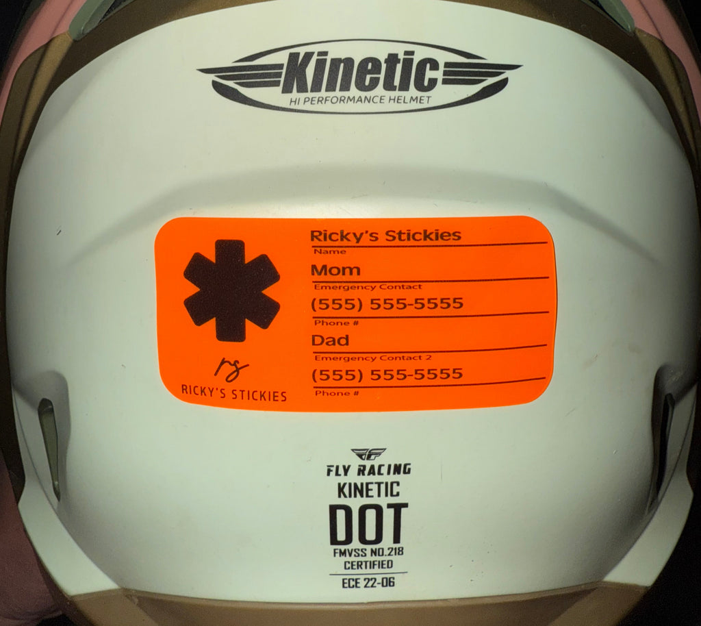 Emergency contact helmet sticker